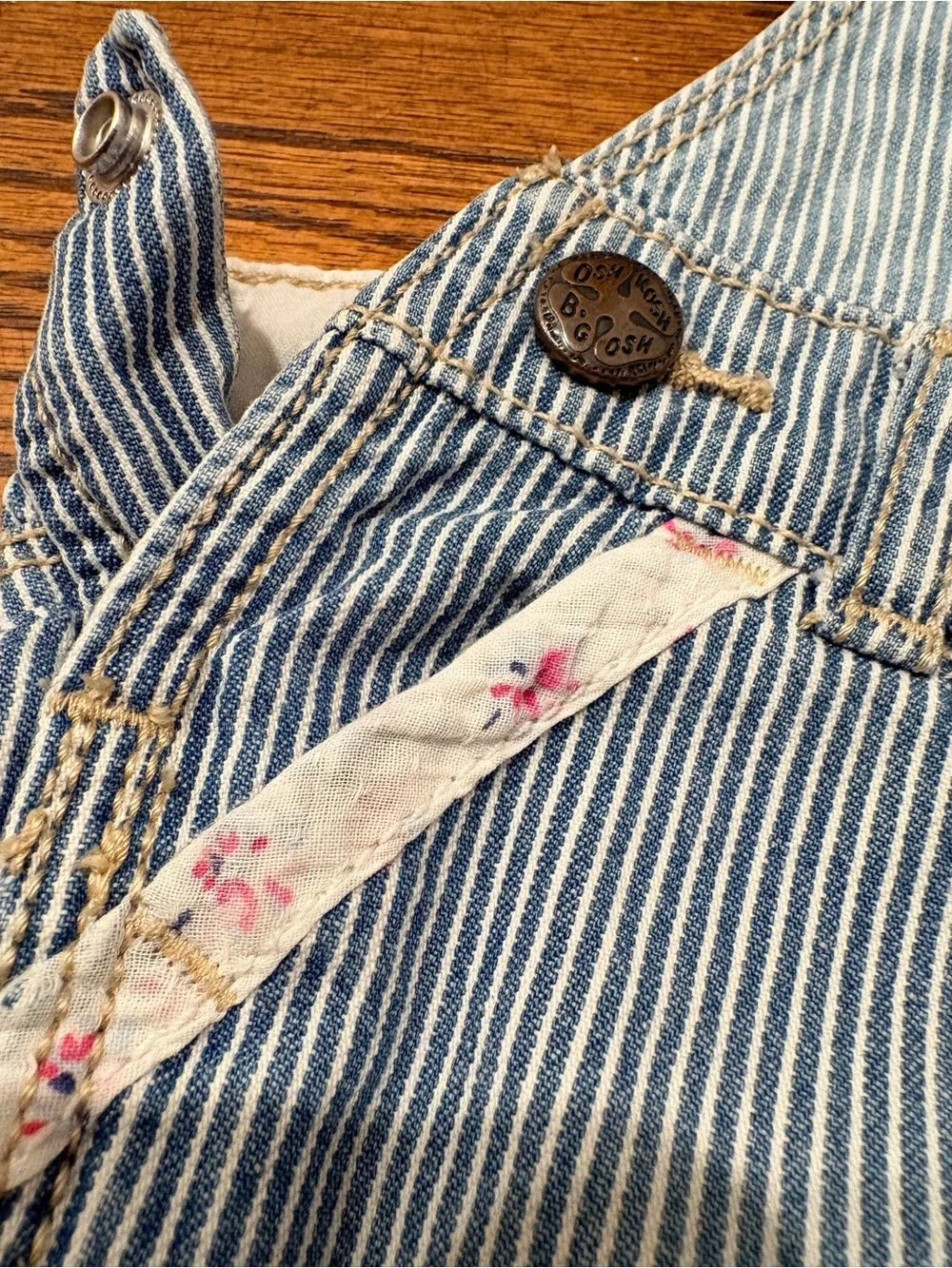 OshKosh B'gosh Light Blue Pinstripe Baby Overalls with Floral Trim